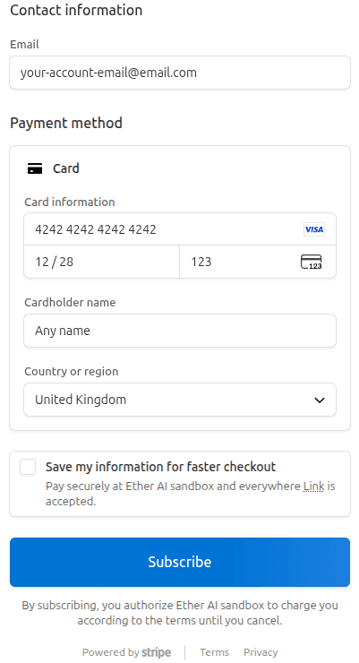 Stripe Payment Sandbox