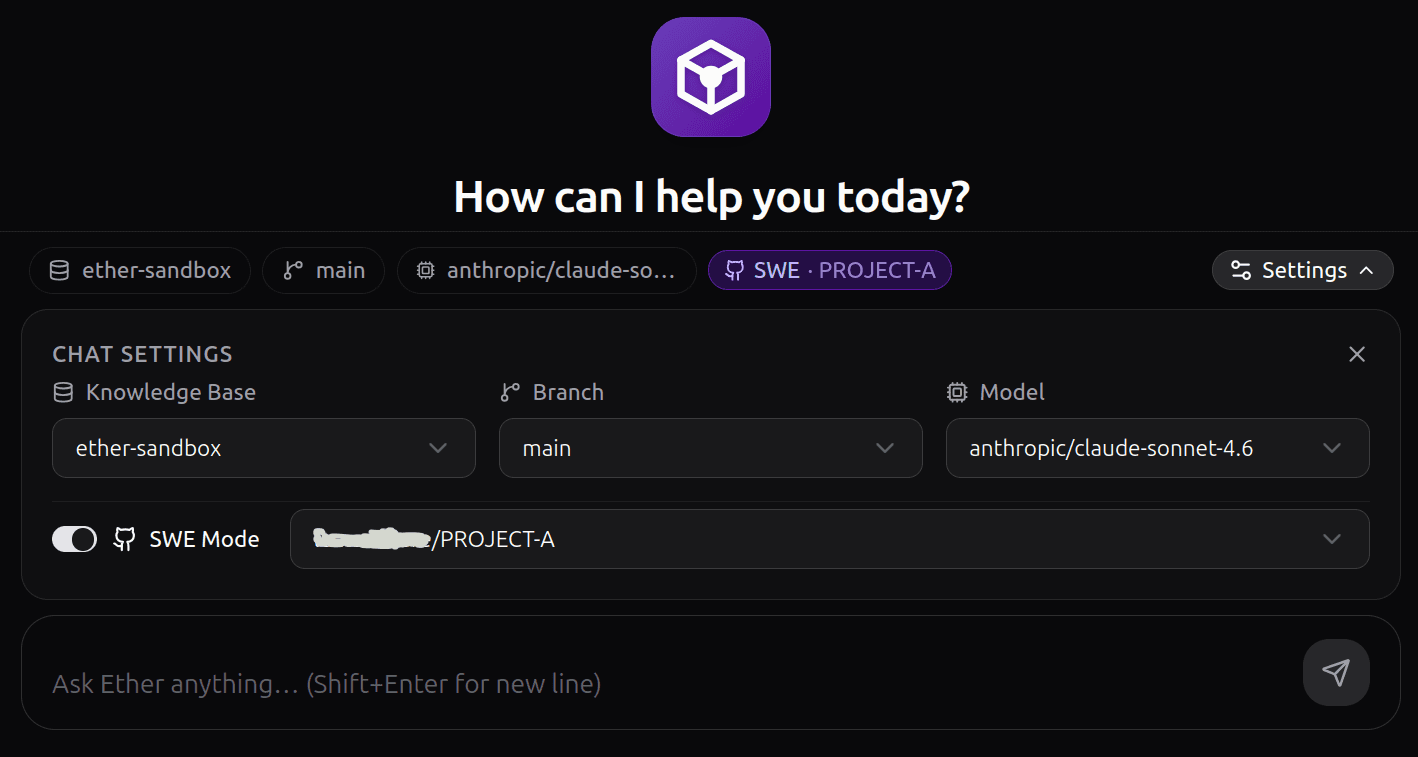 Enabling SWE Mode in Chat Settings