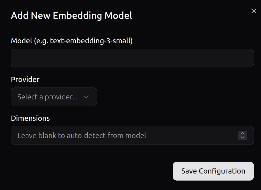 Add New Embedding Model Form