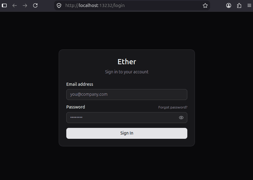 Ether Login Screen