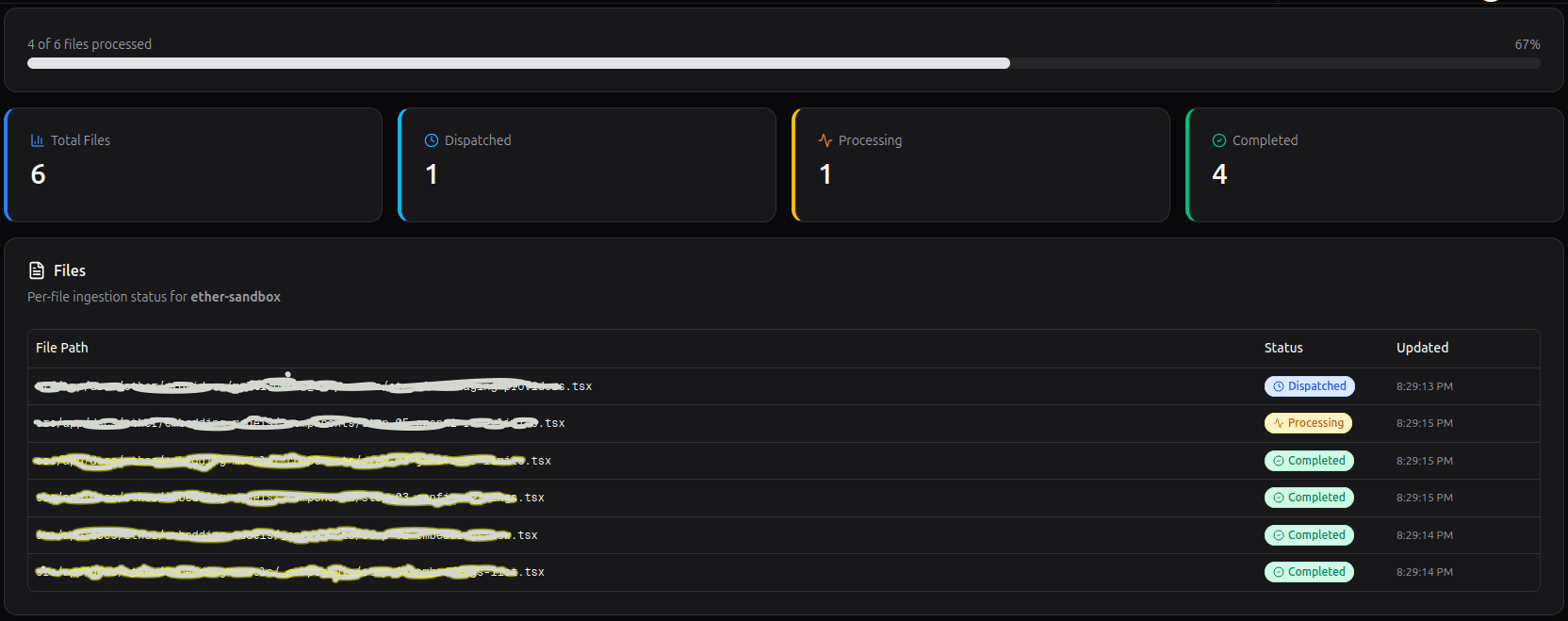 Knowledge base ingestion progress screen